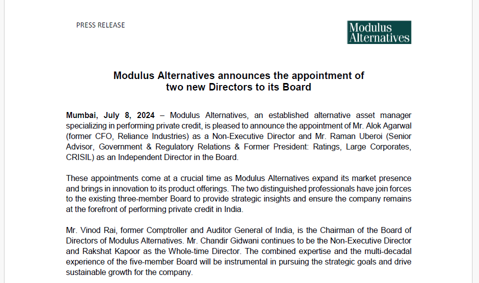 Modulus Alternatives appoints two new Directors